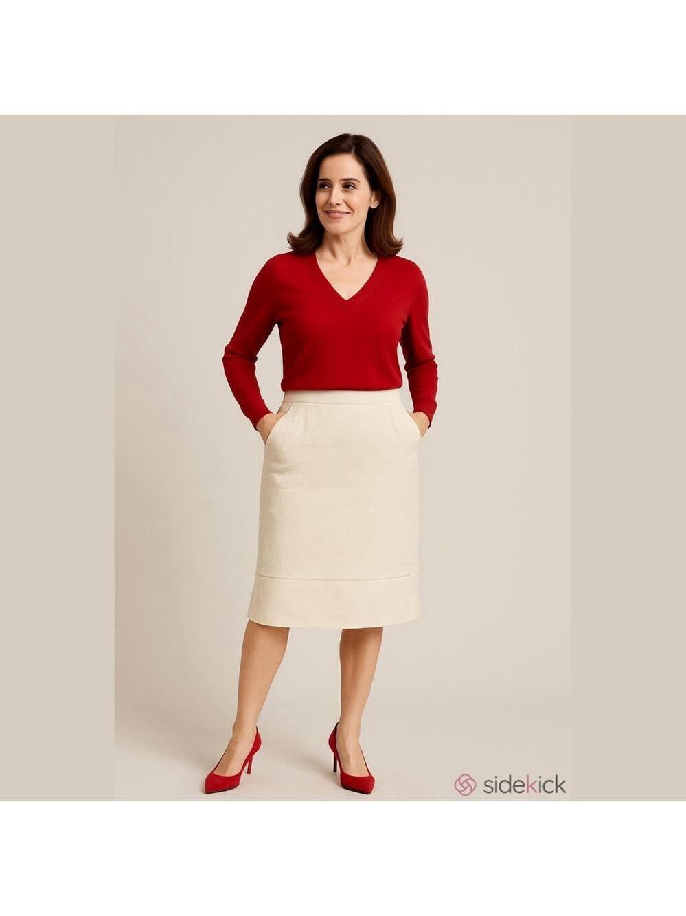 Women's BCBGMAXAZRIA Cream Paisley Jacquard Pencil Skirt Size 2